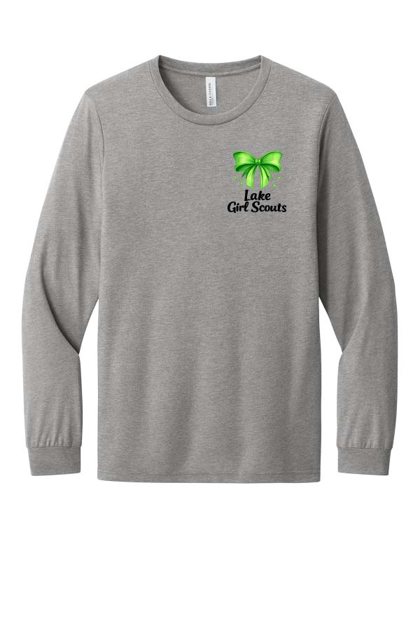 *NEW* Lake Girl Scouts Short Sleeve Tri Blend Bella Brand Bow Long Sleeve T-Shirt - Grey - Image 2