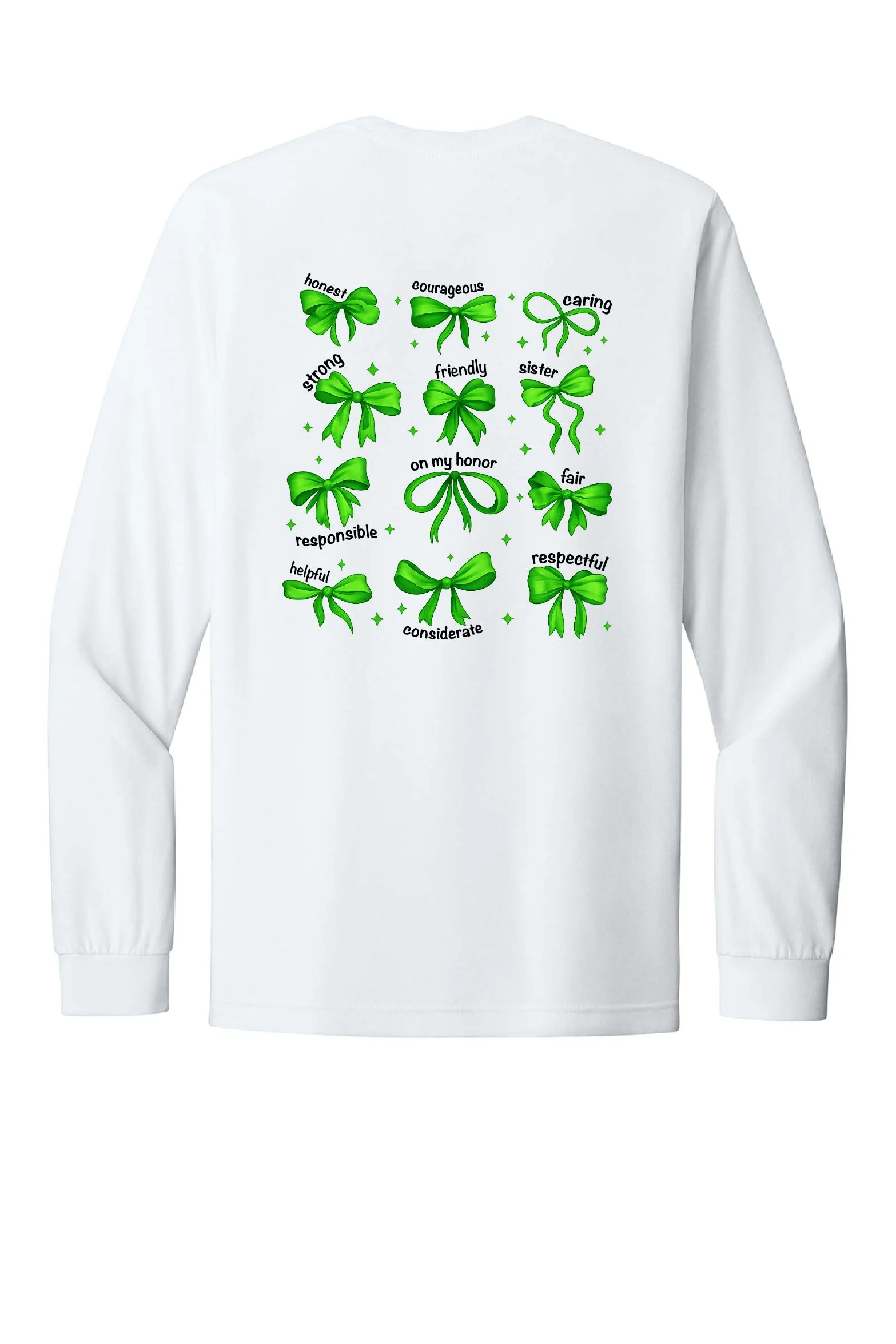 *NEW* Lake Girl Scouts Short Sleeve Tri Blend Bella Brand Bow Long Sleeve T-Shirt - White