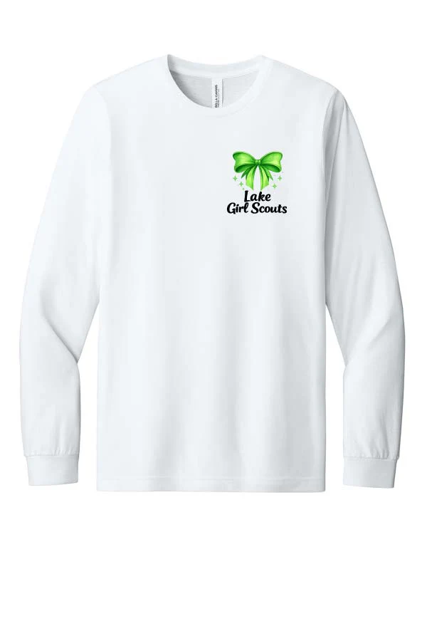 *NEW* Lake Girl Scouts Short Sleeve Tri Blend Bella Brand Bow Long Sleeve T-Shirt - White - Image 2