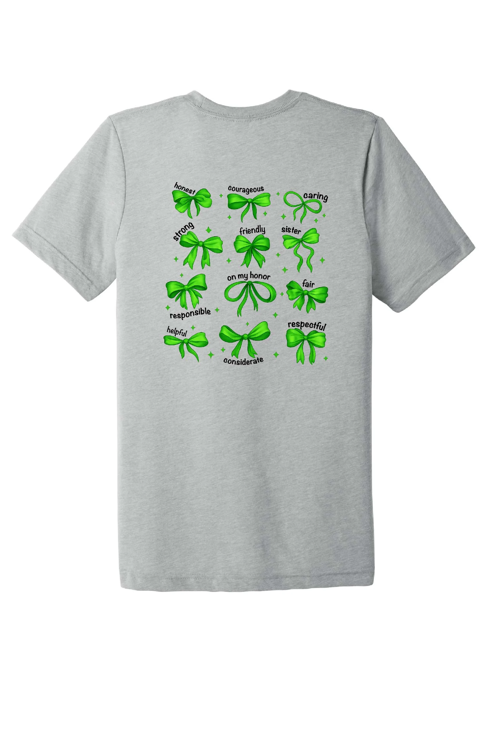 *NEW* Lake Girl Scouts Short Sleeve Tri Blend Bella Brand Bow T-Shirt - Grey