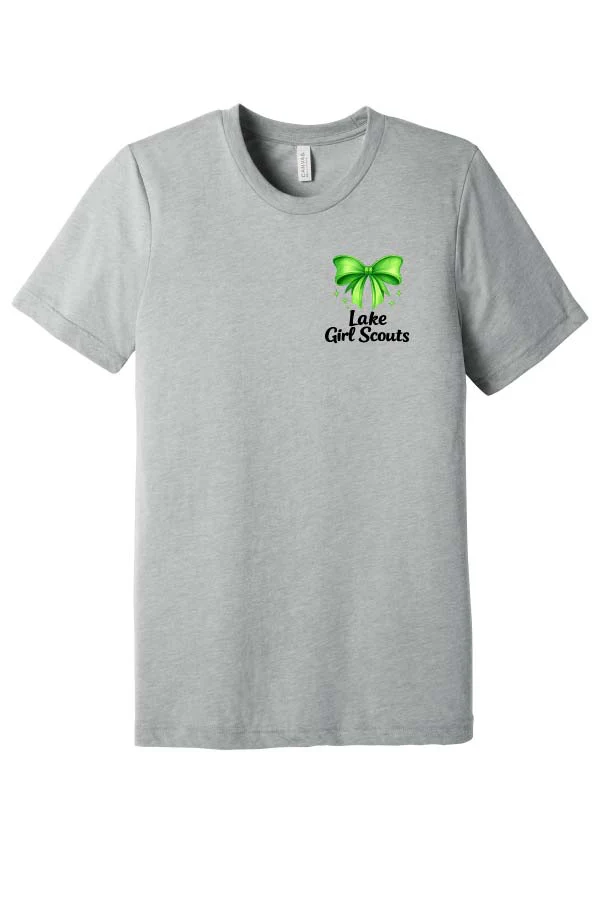 *NEW* Lake Girl Scouts Short Sleeve Tri Blend Bella Brand Bow T-Shirt - Grey - Image 2