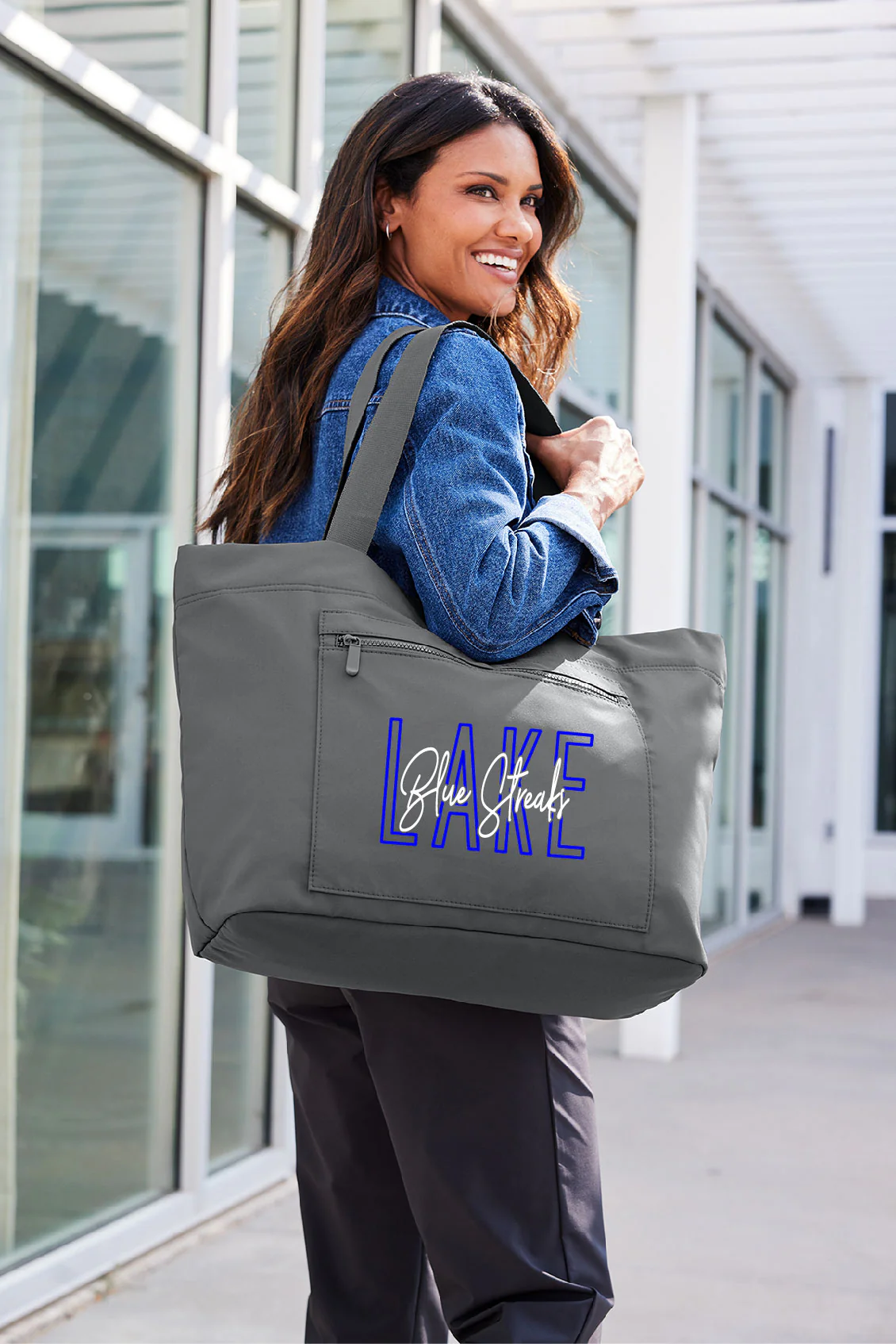 Lake Blue Streaks LARGE Tote Bag - Grey - Image 2